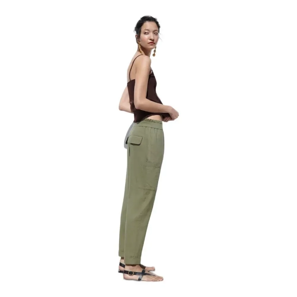 ZARA | Khaki | BAGGY LINEN BLEND PANTS